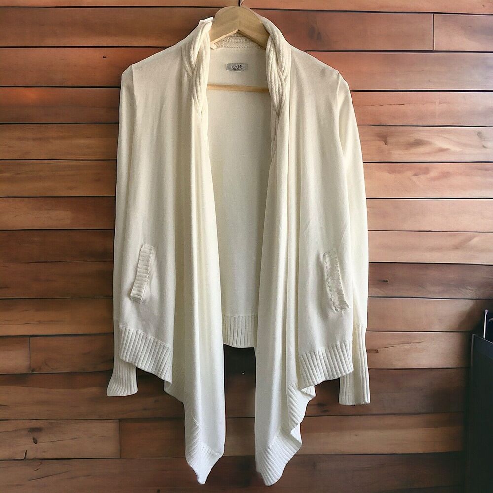 Cache Open Front Cardigan Sweater Cotton Modal Cashmere Women's XS Ivory Cream